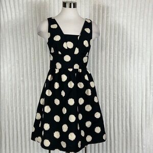 Loft black sleeveless polka dot fit flare midi dress sz 0